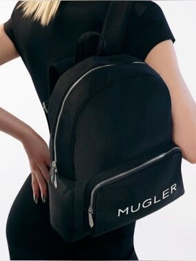Mugler Black Backpack with Silver Accents